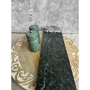 Arthur Court Green Marble Cheese Board and Elephant Salt and Pepper Shaker Set